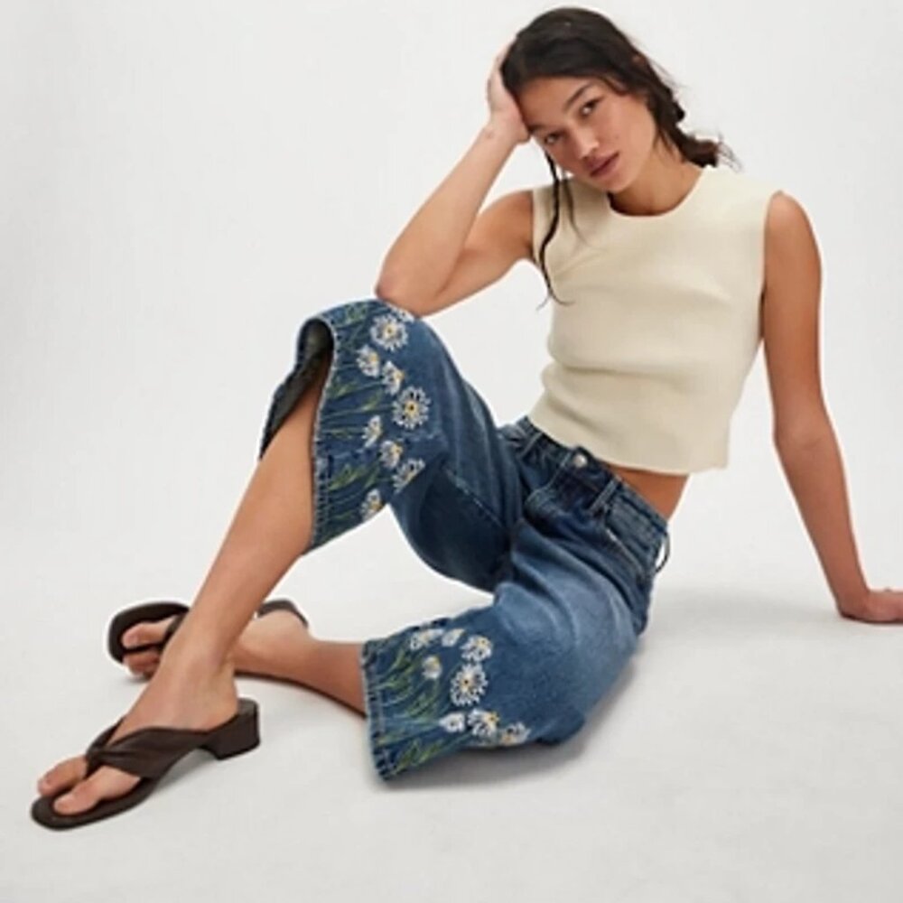 NEW DRIFTWOOD JEANS Amie Culotte X Crazy For Daisy Jeans in Dark Wash 1225 6t3